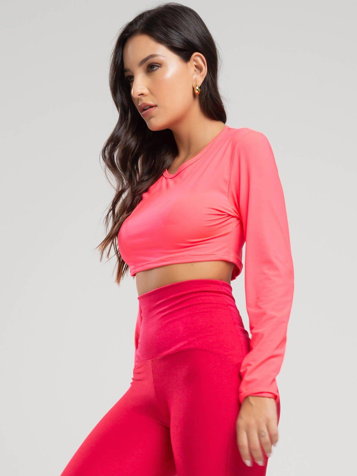 Cropped Proteção UV Liso Rosa - Vicbela