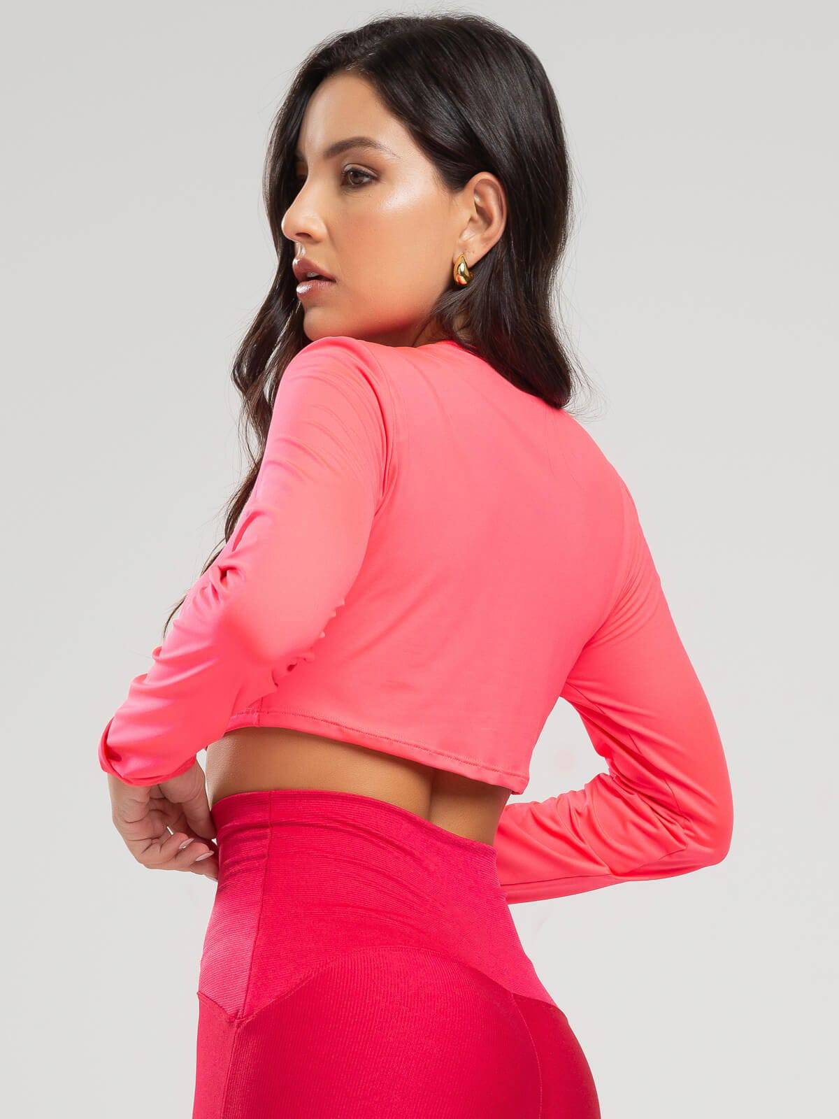 Cropped Proteção UV Liso Rosa - Vicbela