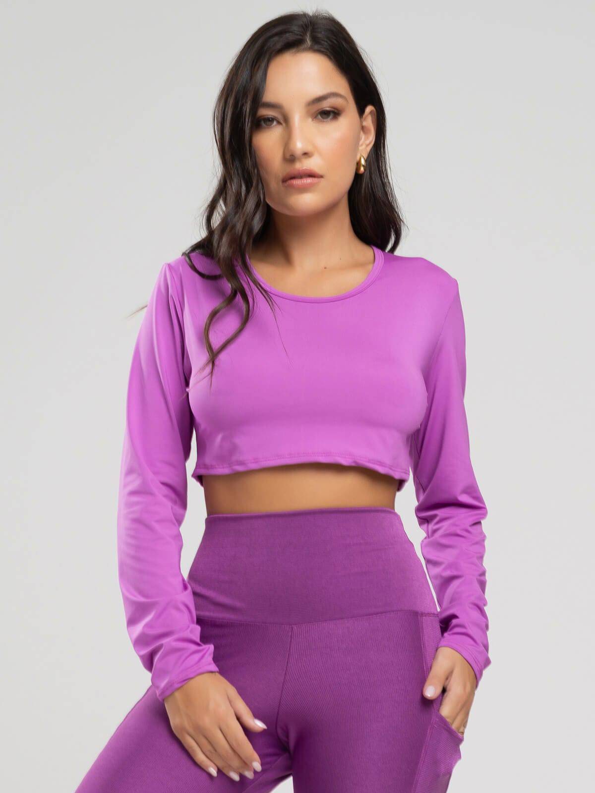 Cropped Proteção UV Liso Roxo - Vicbela