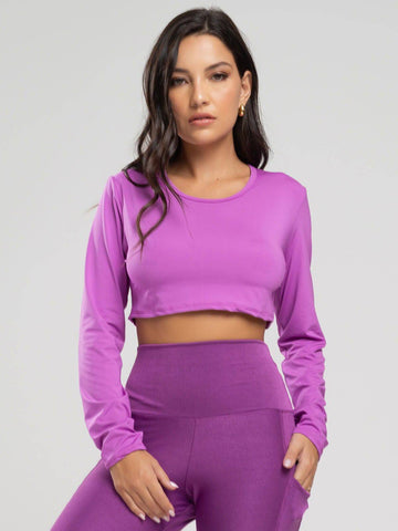 Cropped Proteção UV Liso Roxo - Vicbela