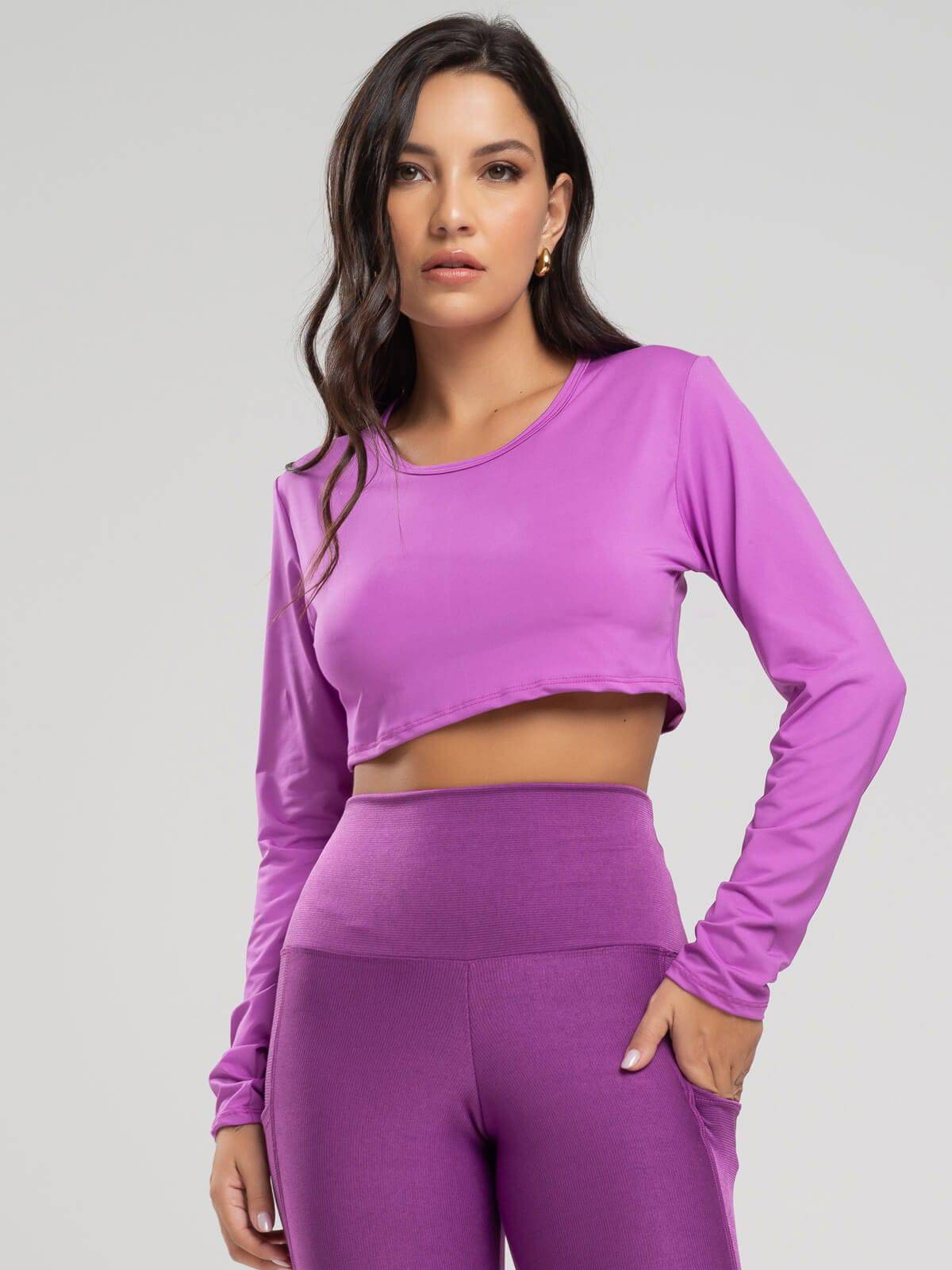 Cropped Proteção UV Liso Roxo - Vicbela