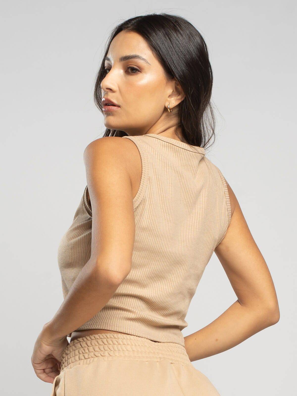 Cropped Regata Canelado Bege - Vicbela