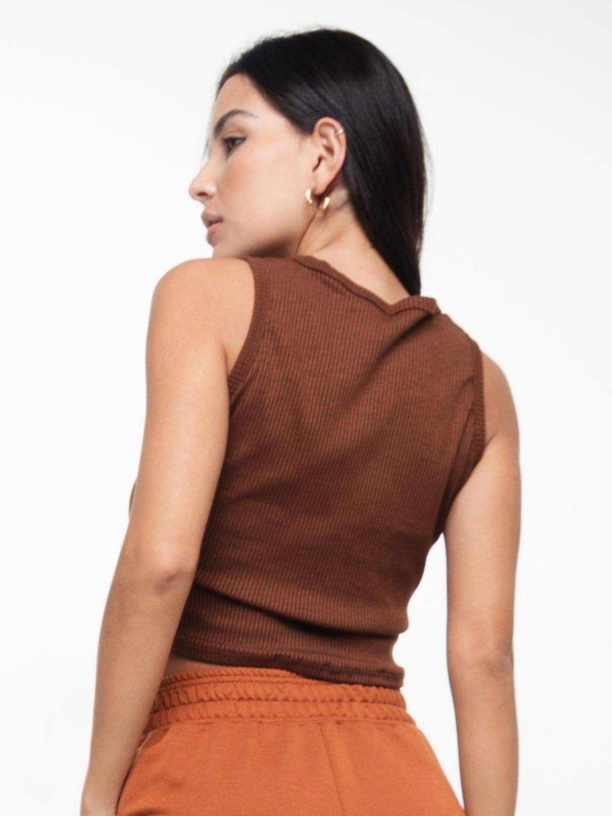 Cropped Regata Canelado Marrom - Vicbela