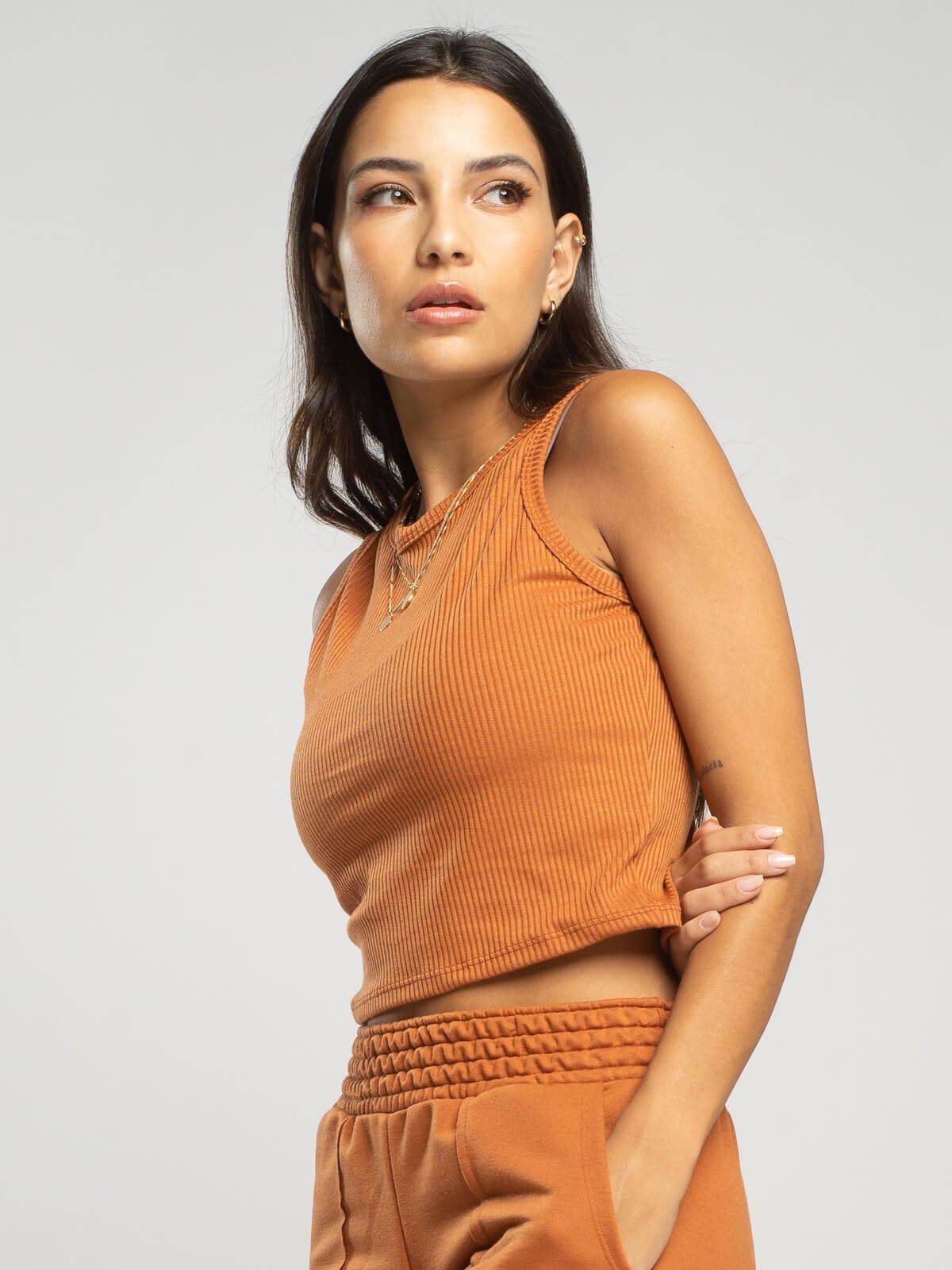 Cropped Regata Canelado Terracota - Vicbela
