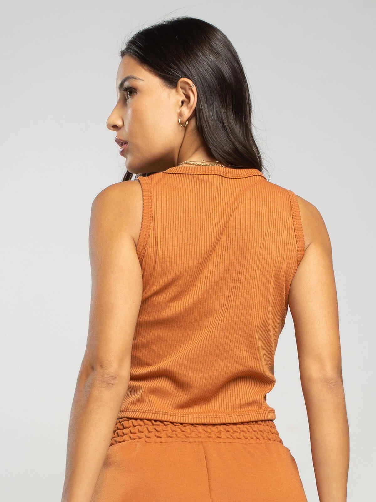 Cropped Regata Canelado Terracota - Vicbela