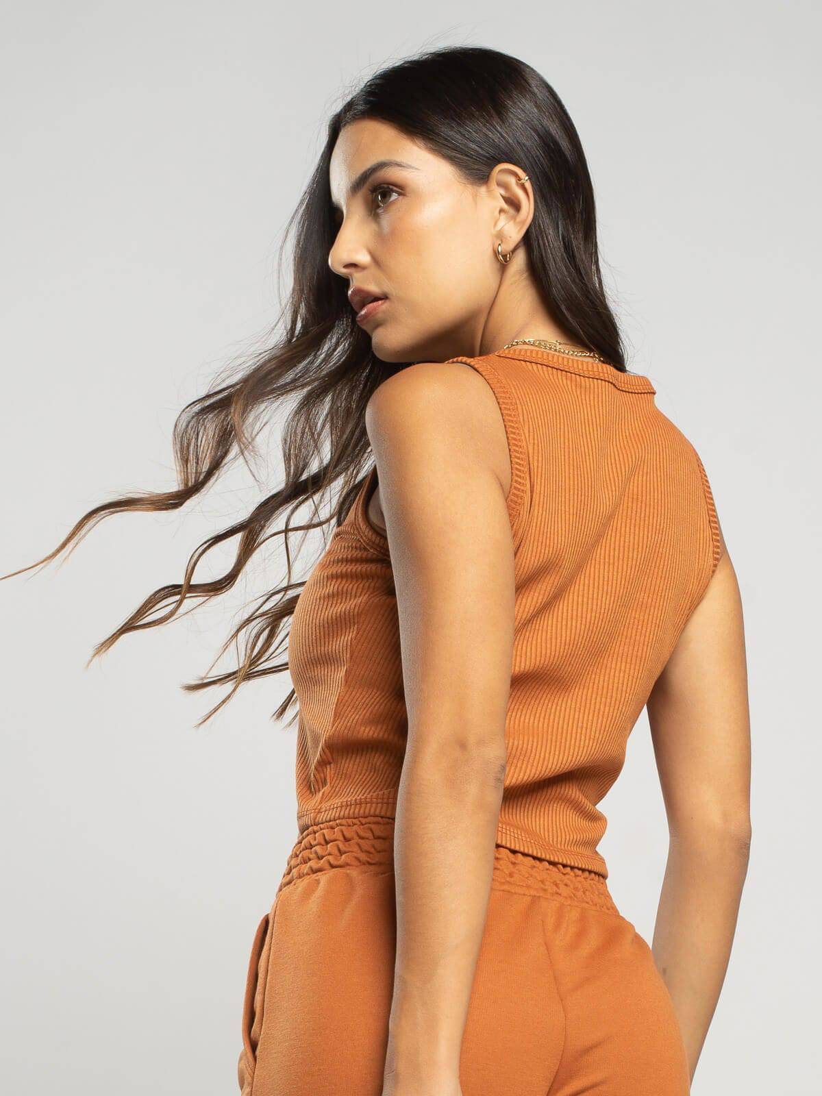 Cropped Regata Canelado Terracota - Vicbela