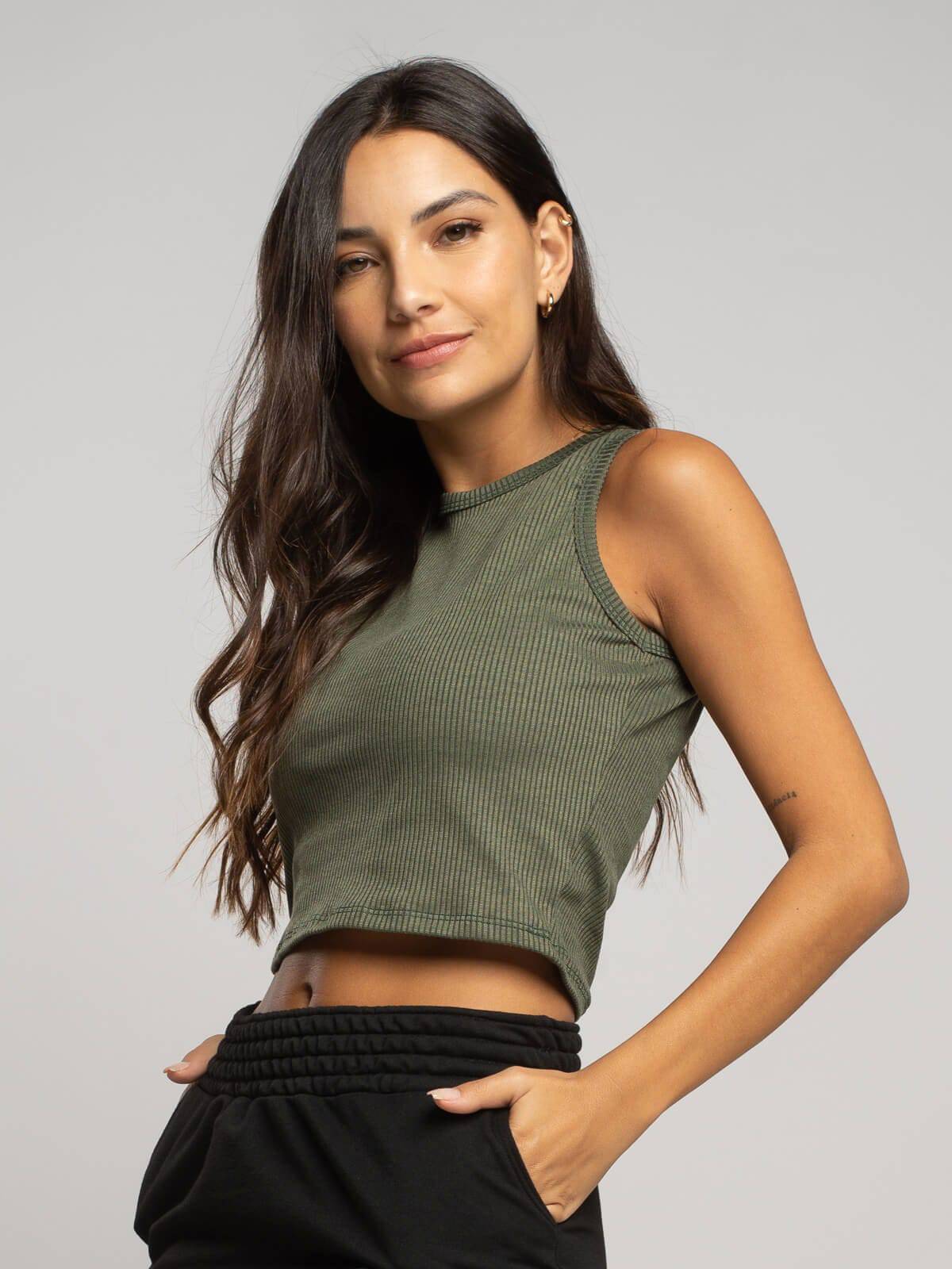 Cropped Regata Canelado Verde - Vicbela