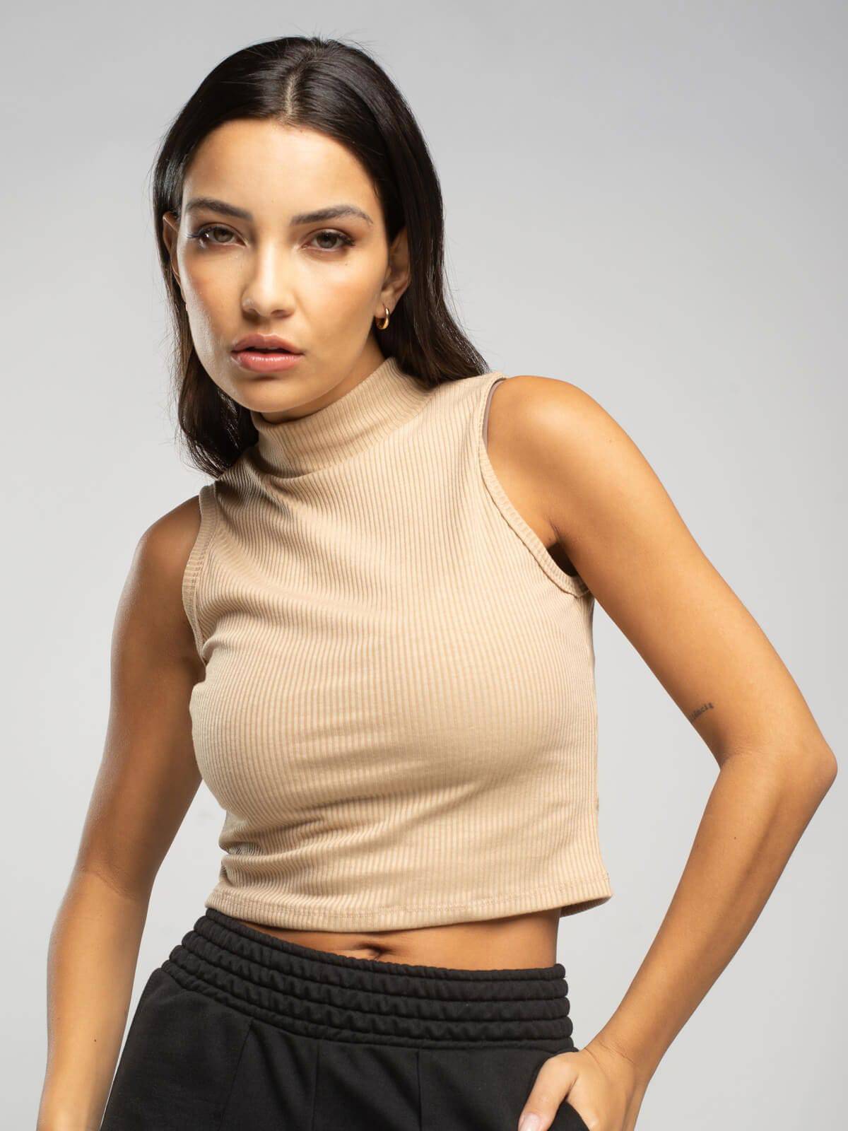 Cropped Regata Gola Alta Bege - Vicbela