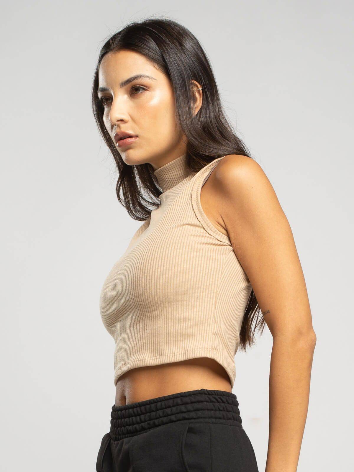 Cropped Regata Gola Alta Bege - Vicbela