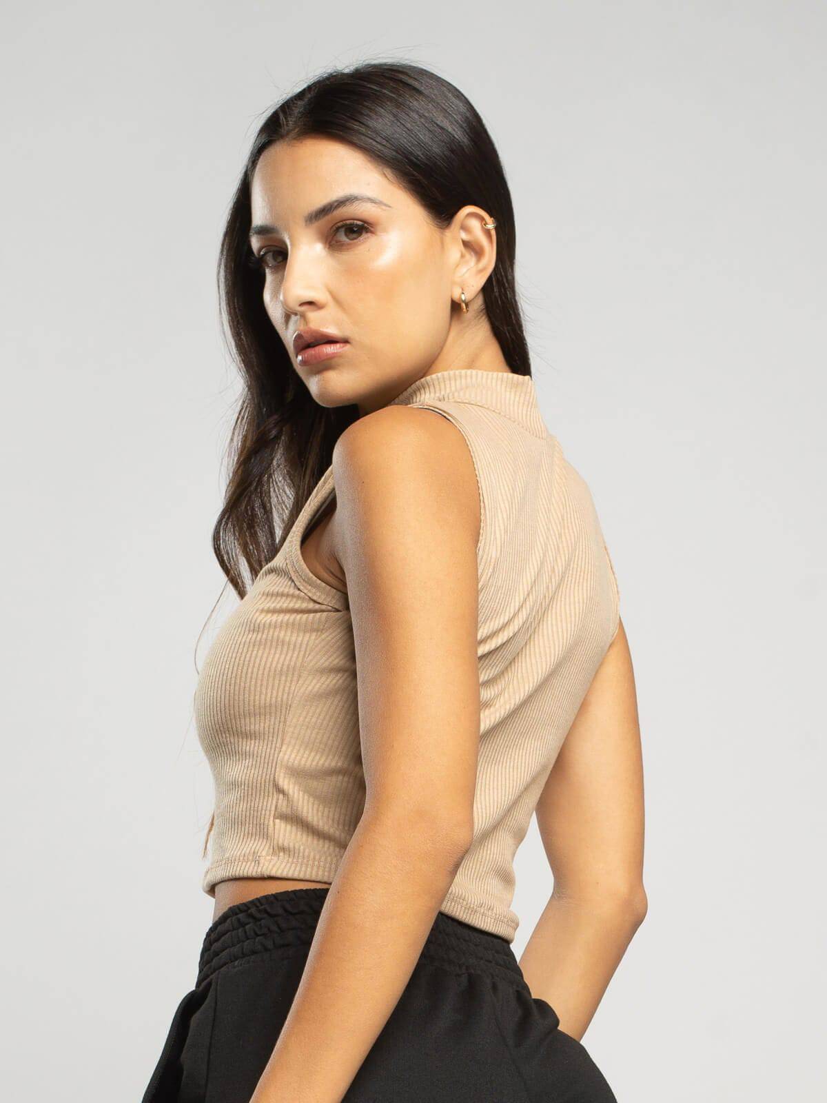 Cropped Regata Gola Alta Bege - Vicbela