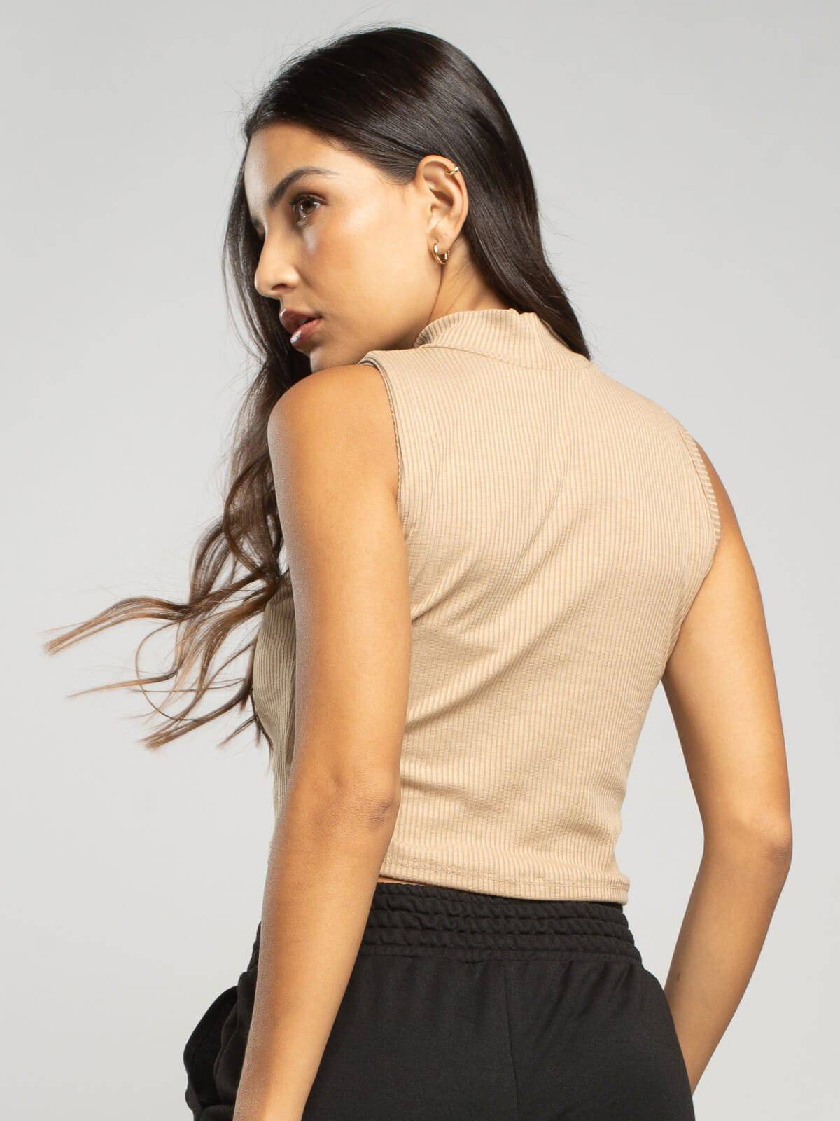 Cropped Regata Gola Alta Bege - Vicbela