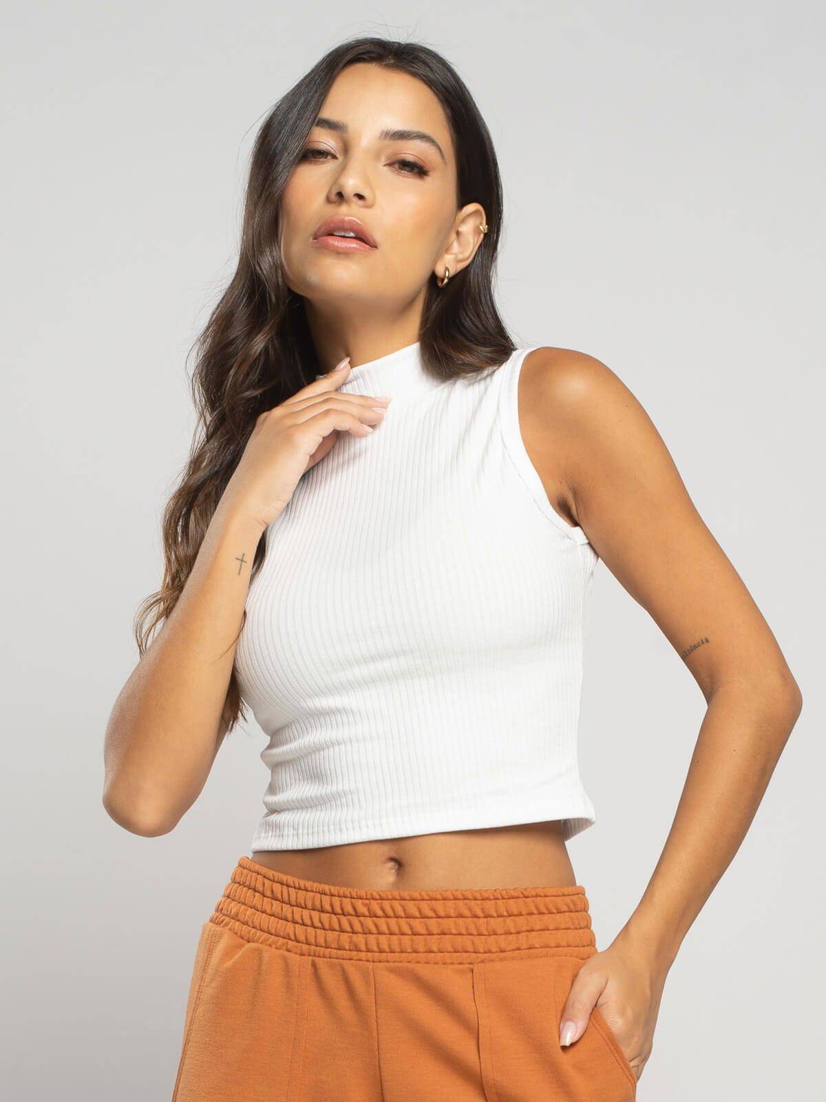 Cropped Regata Gola Alta Branco - Vicbela
