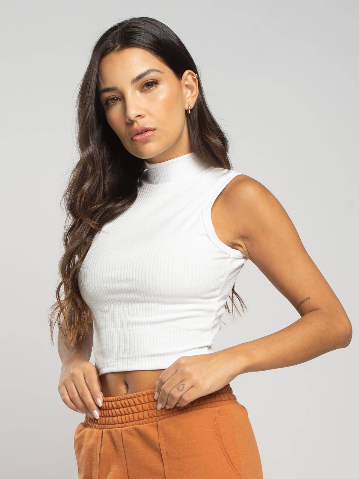 Cropped Regata Gola Alta Branco - Vicbela