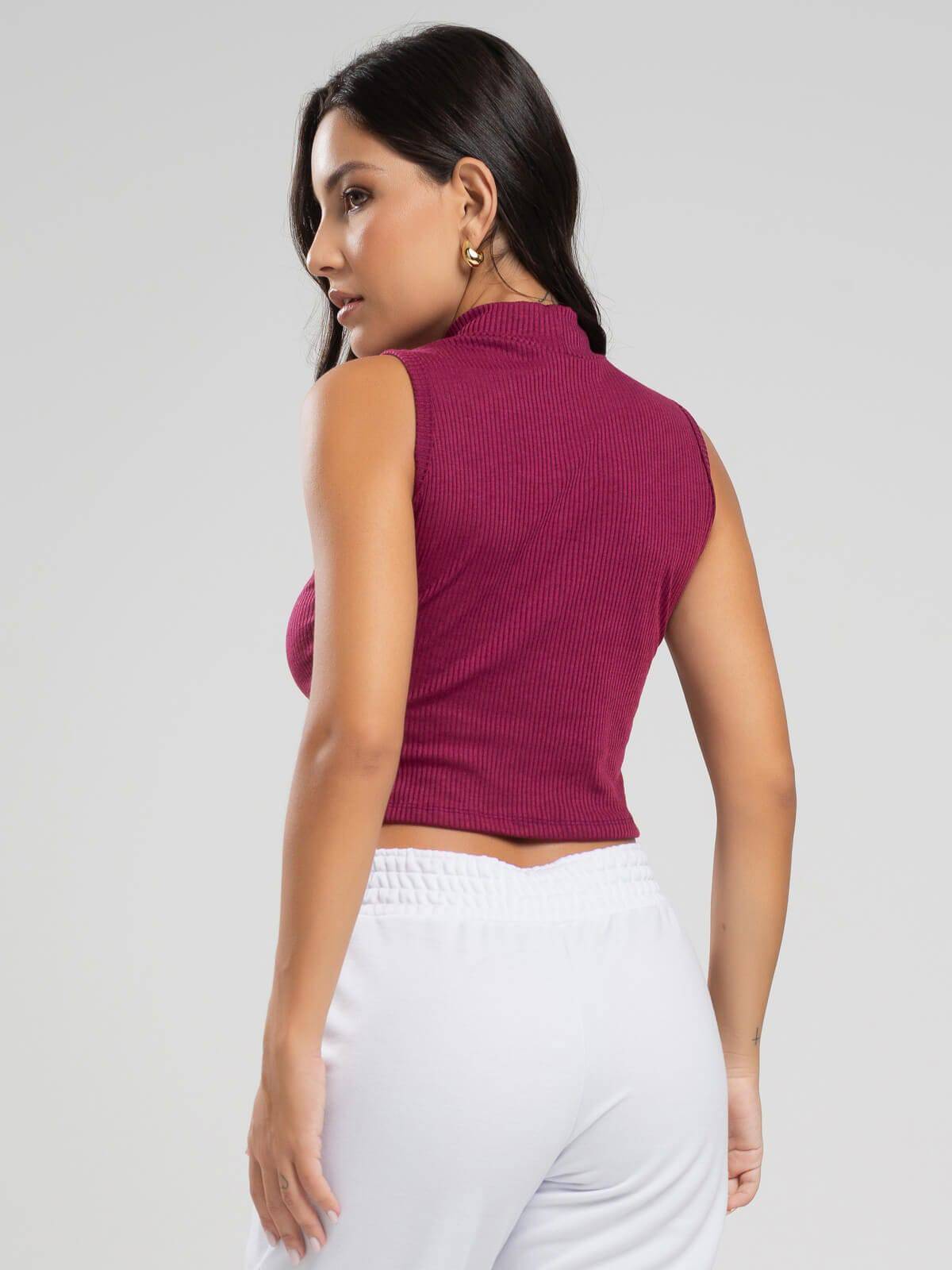 Cropped Regata Gola Alta Vinho - Vicbela