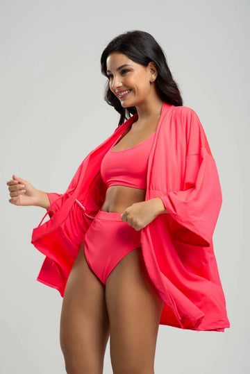 Saída de Praia Kimono Liso Rosa - Vicbela