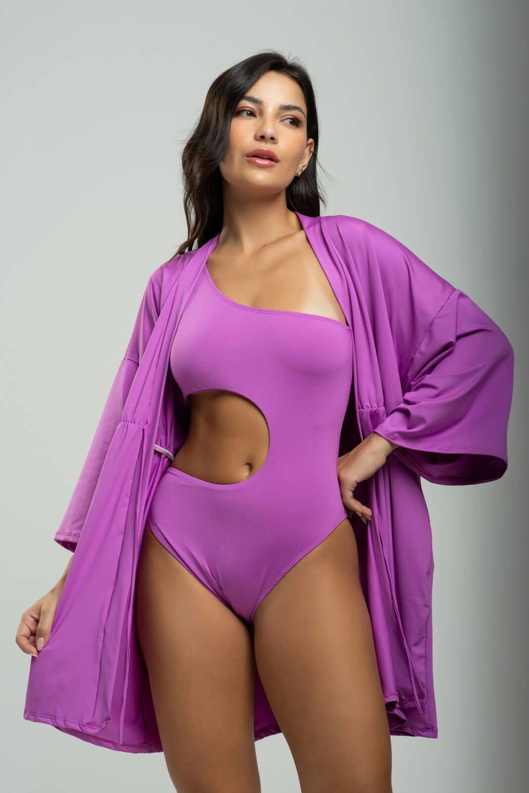 Saída de Praia Kimono Liso Roxo - Vicbela