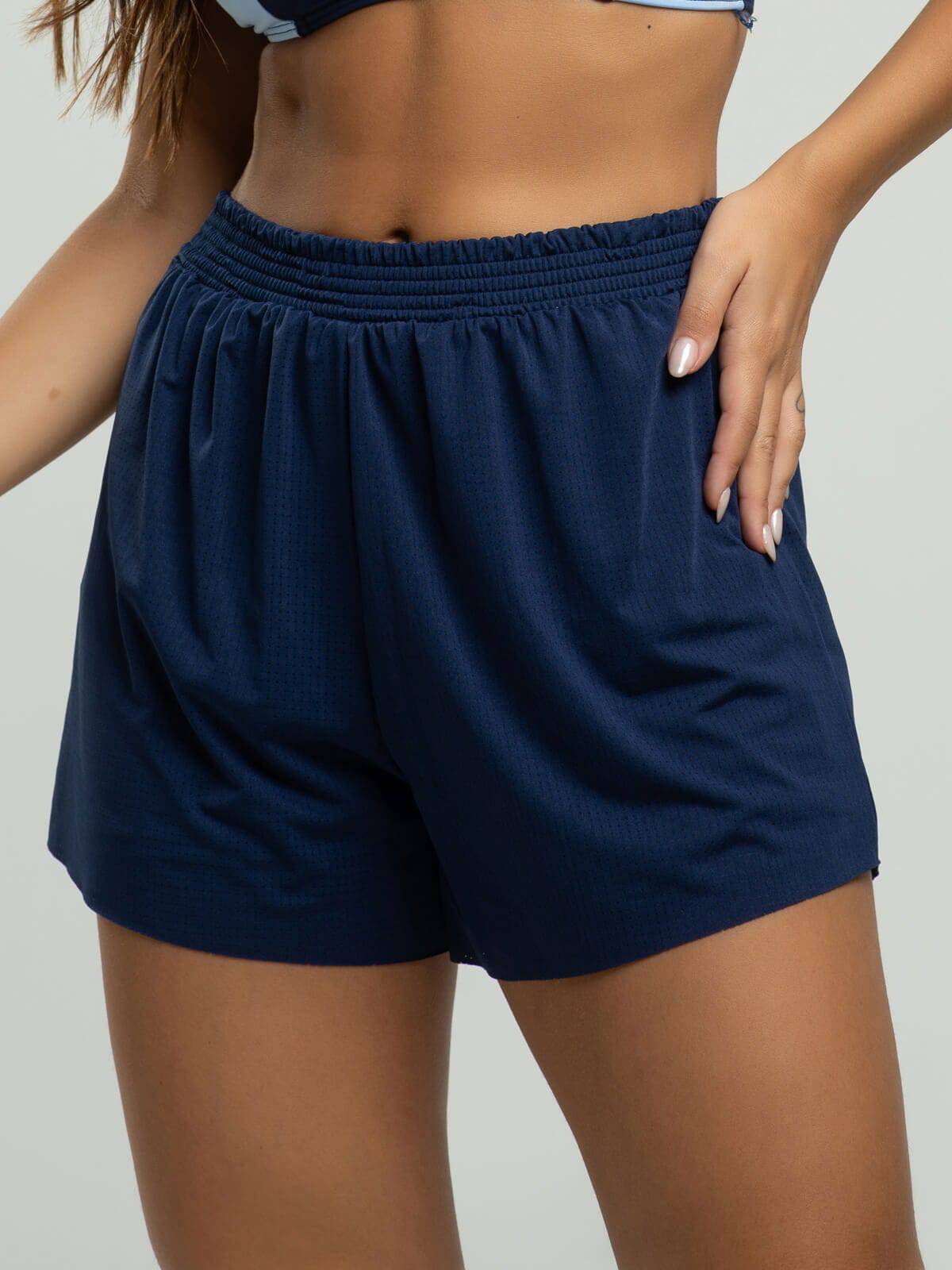 Short Curto Com Bolso Interno Moda Fitness Azul Marinho - Vicbela