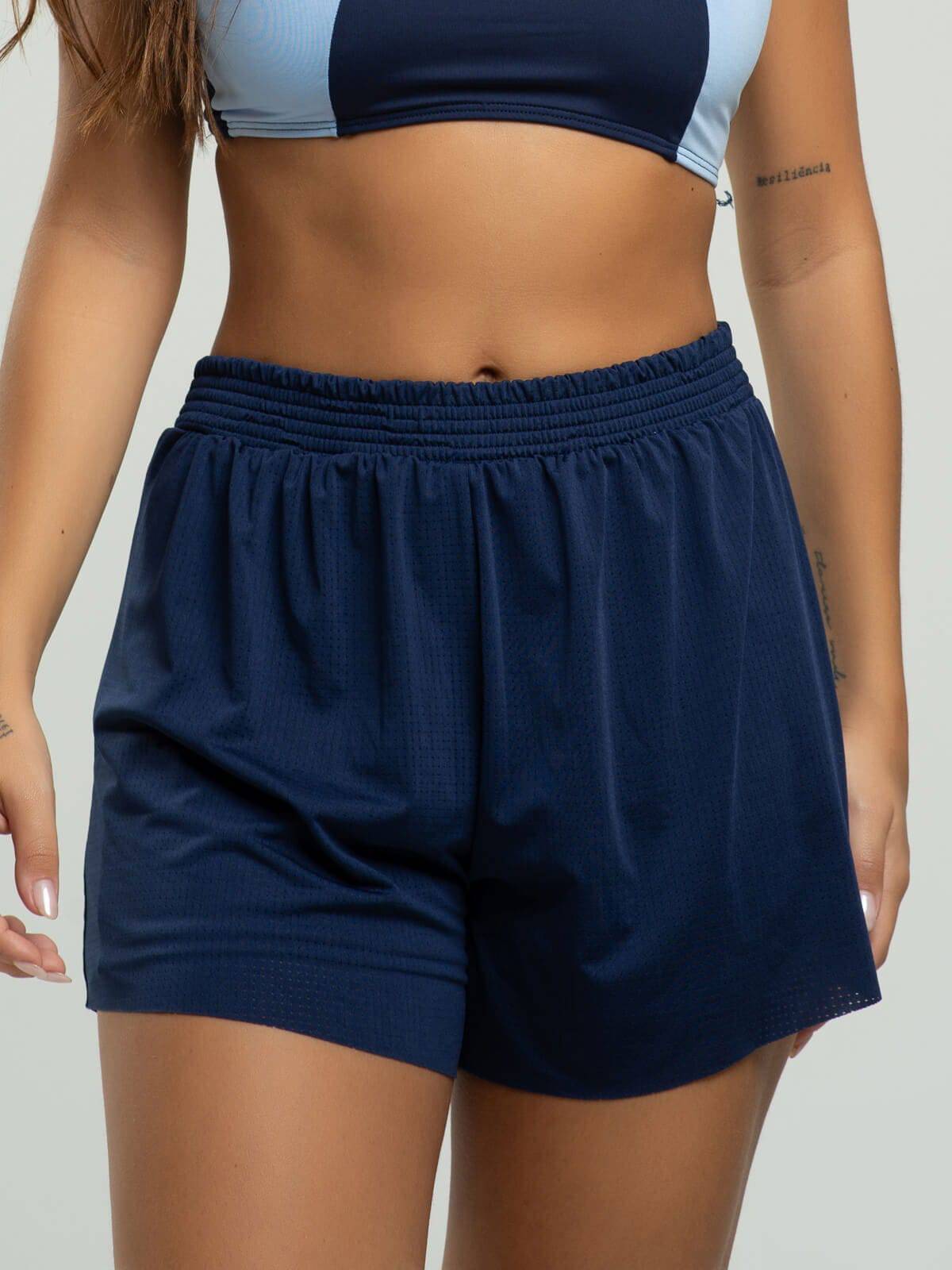 Short Curto Com Bolso Interno Moda Fitness Azul Marinho - Vicbela