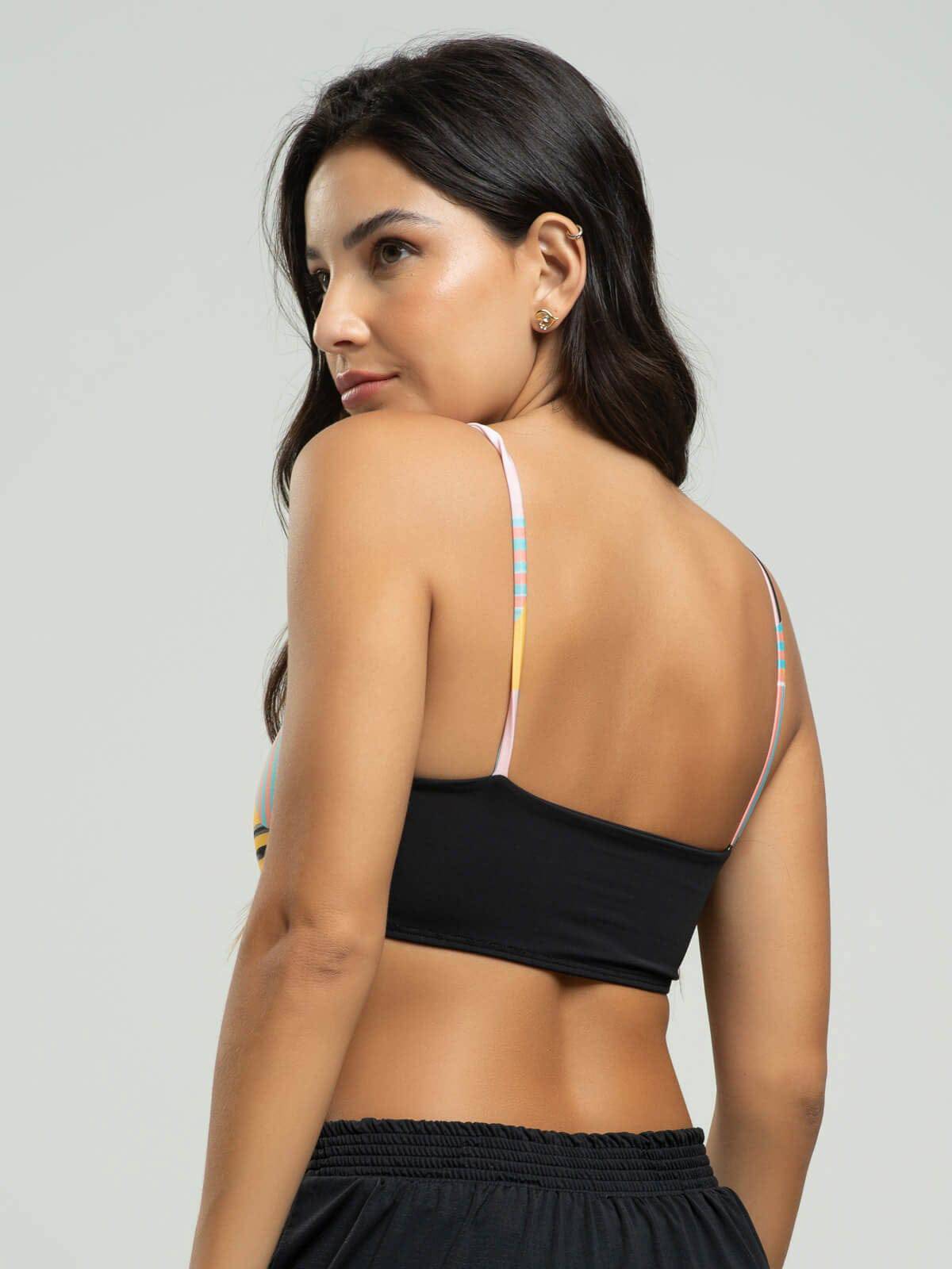 Top Estampado Alcinha Fitness Tecido Proteção Uv 50+ Amarelo - Vicbela