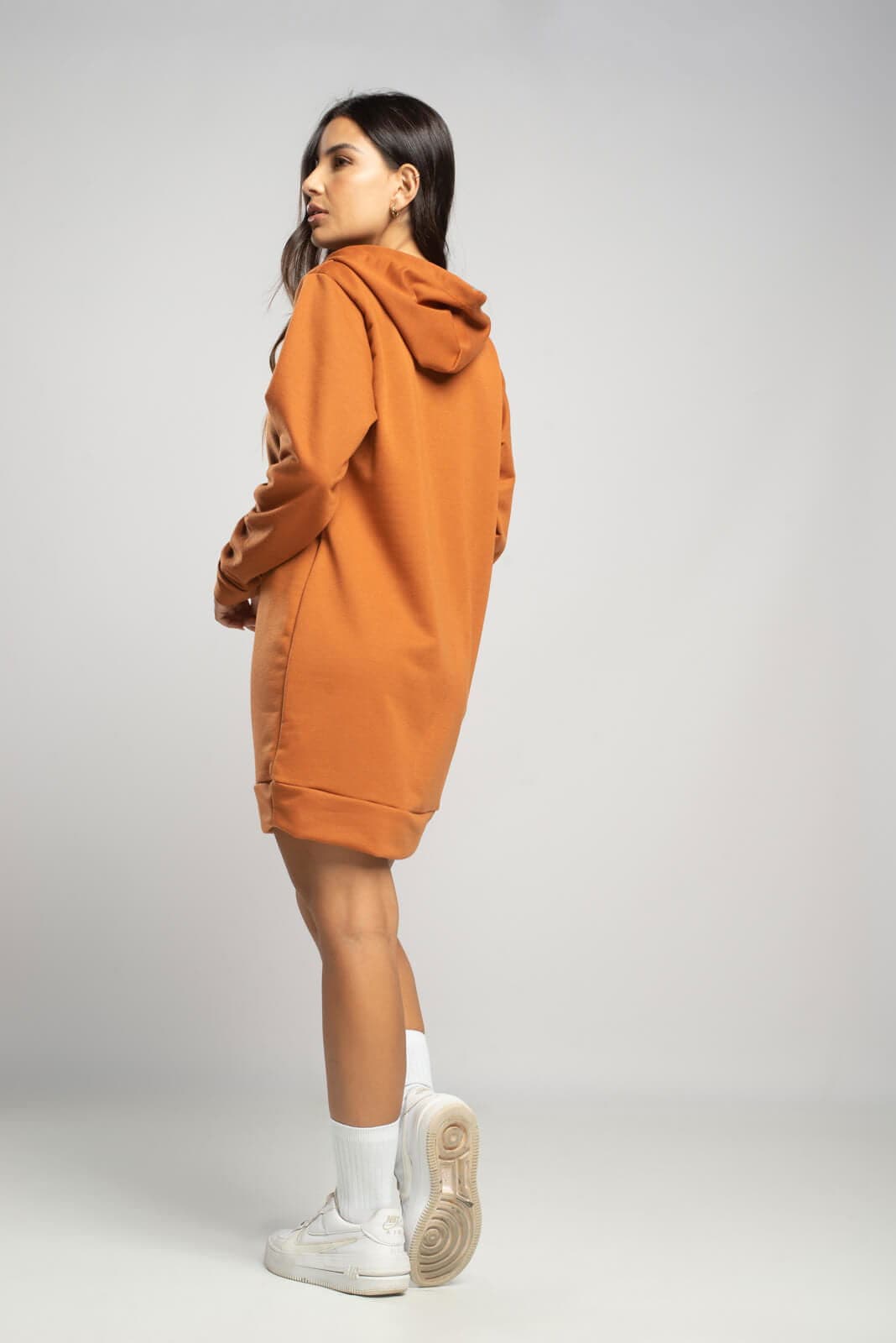 Vestido Blusão Com Capuz Manga Longa Terracota - Vicbela