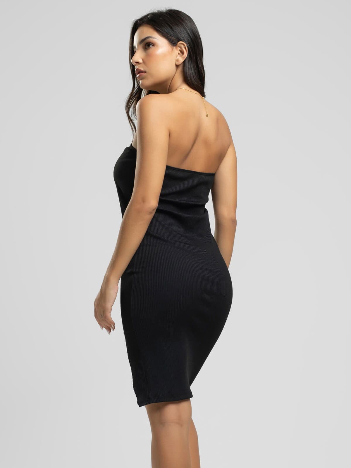 Vestido Midi Tomara Que Caia Canelado Decote na Perna Preto - Vicbela