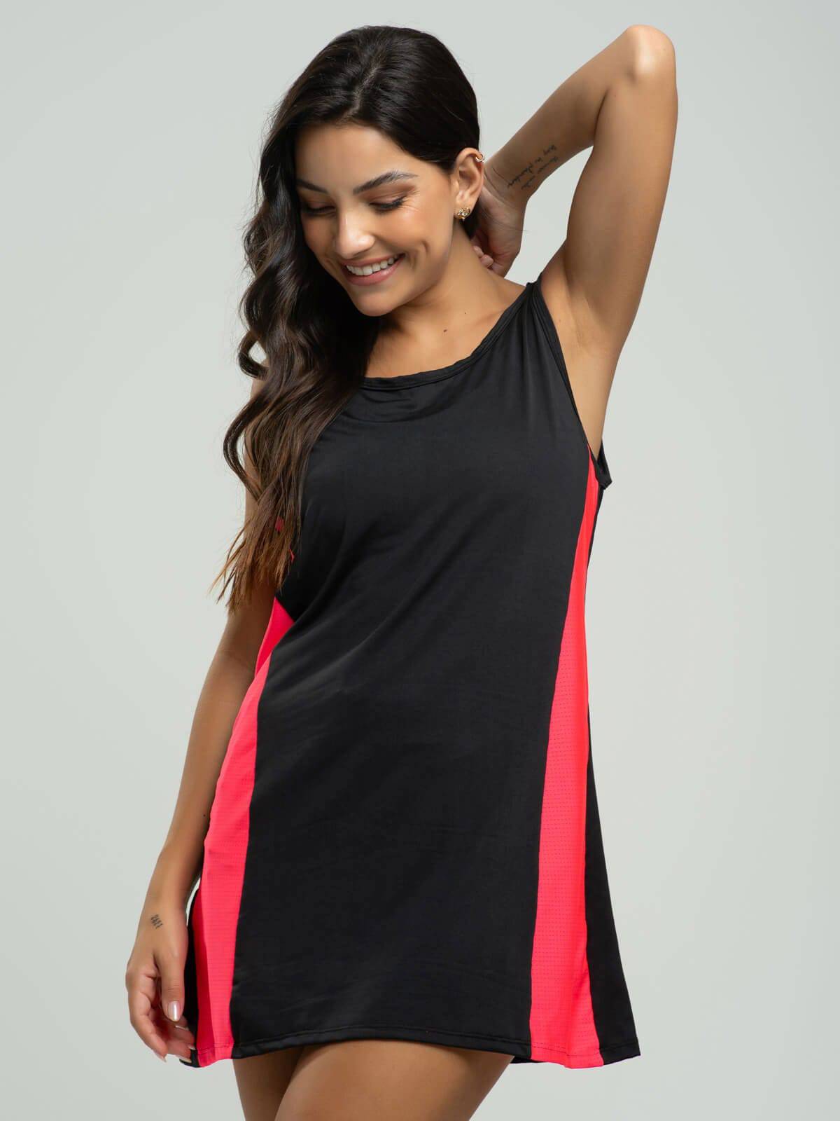 Vestido Regata Beach Tennis Preto com Rosa - Vicbela