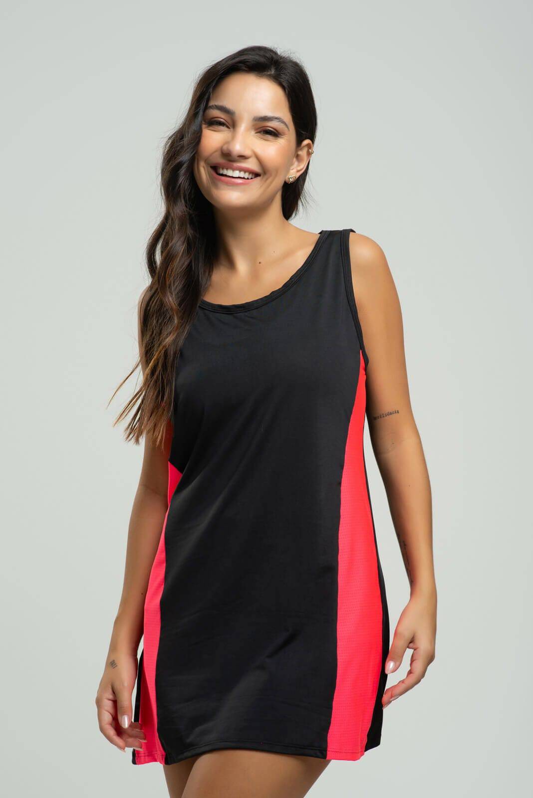 Vestido Regata Beach Tennis Preto com Rosa - Vicbela