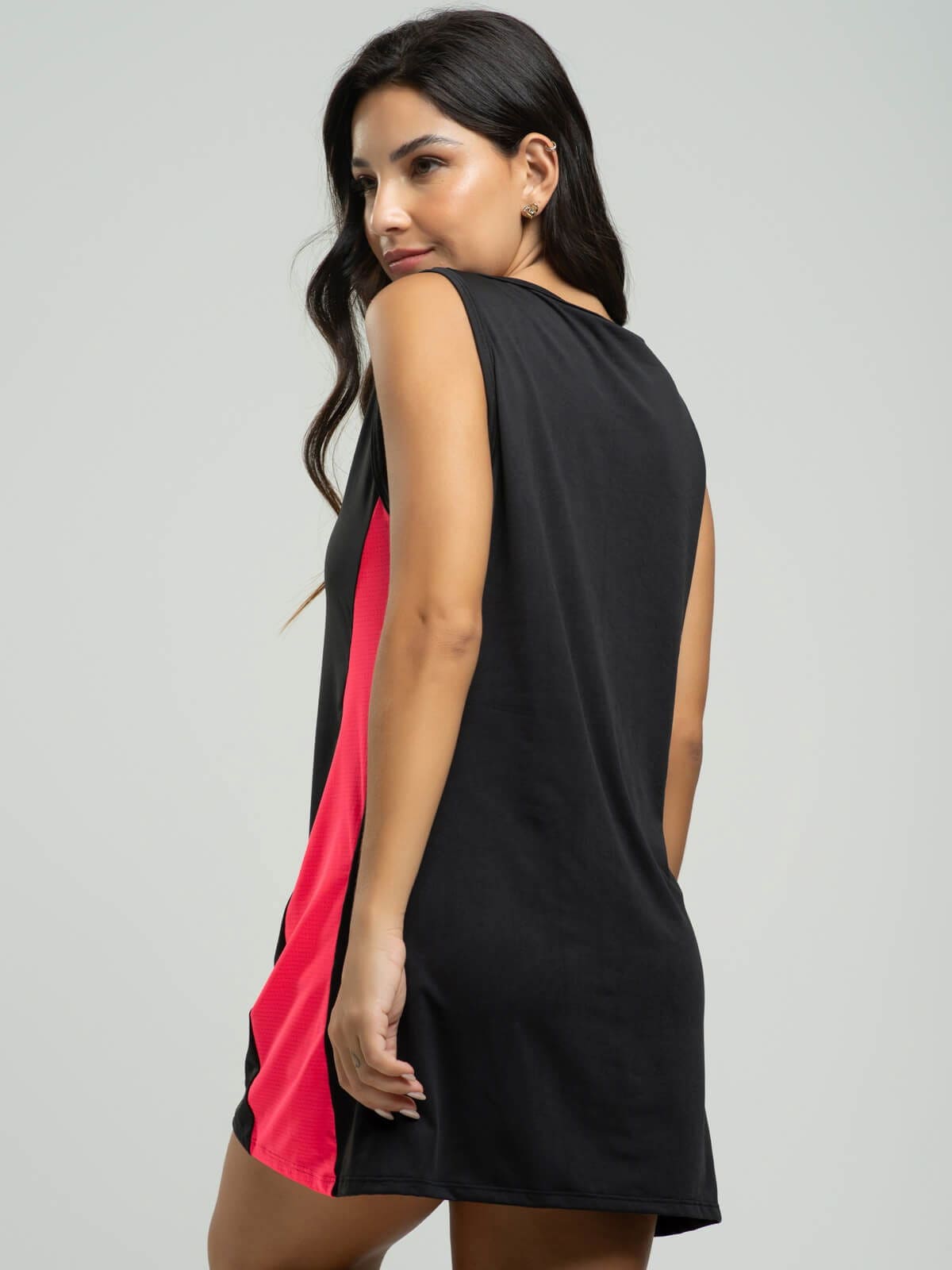 Vestido Regata Beach Tennis Preto com Rosa - Vicbela