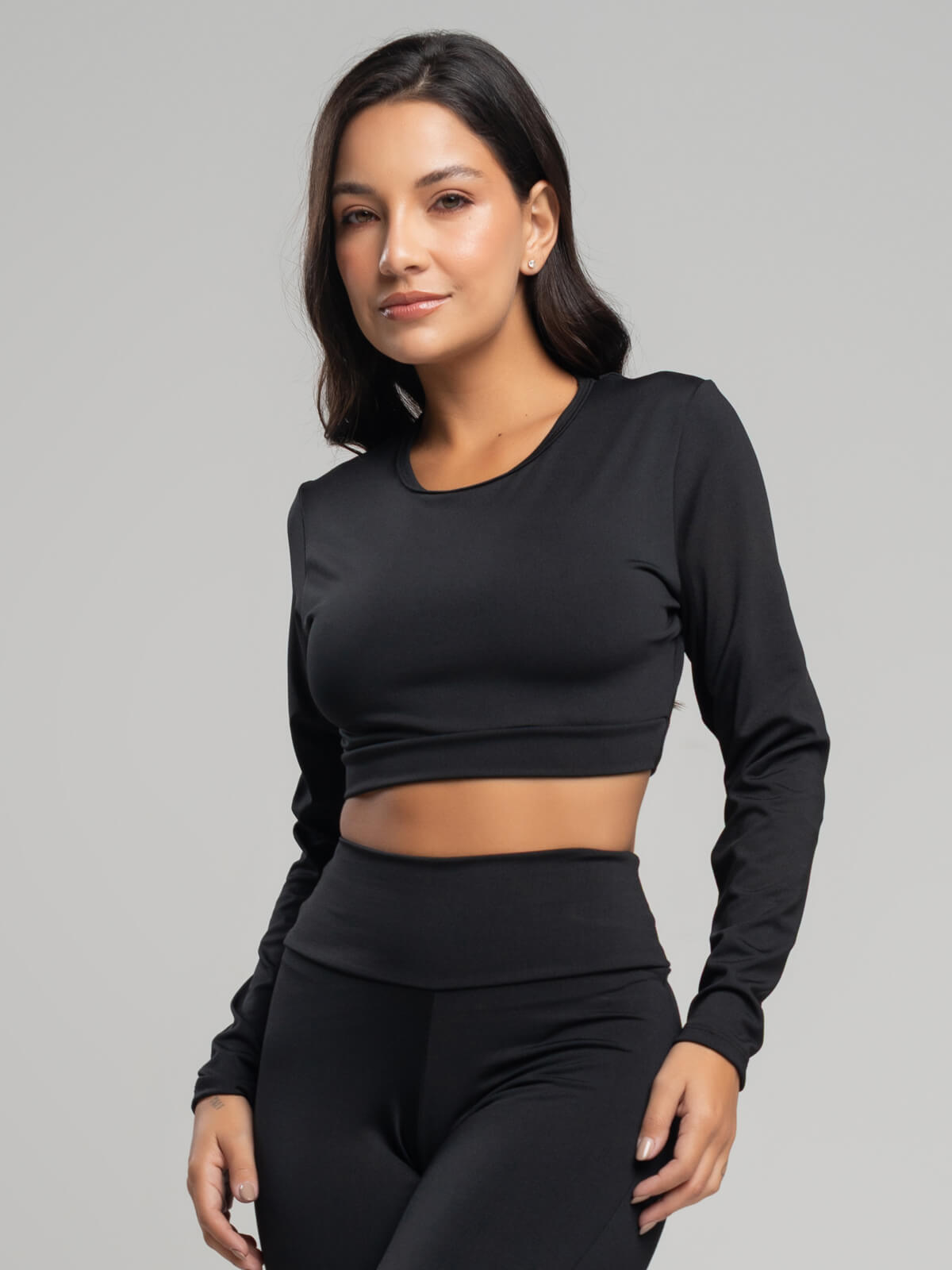 Top Cropped Manga Longa Suplex Fitness Preto