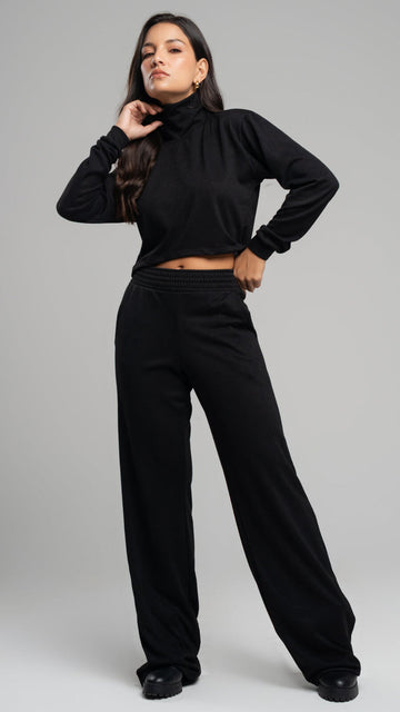 Conjunto Lanzinha Calça Pantalona + Blusa Golão Preto