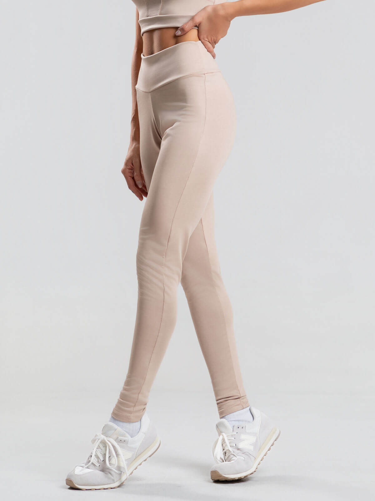 Calça Legging Cintura Alta Suplex Bege - Vicbela
