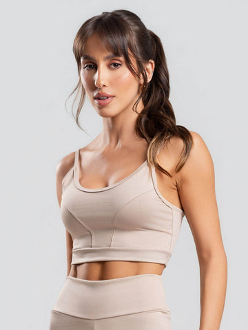 Top Recortado Fitness Suplex Bege