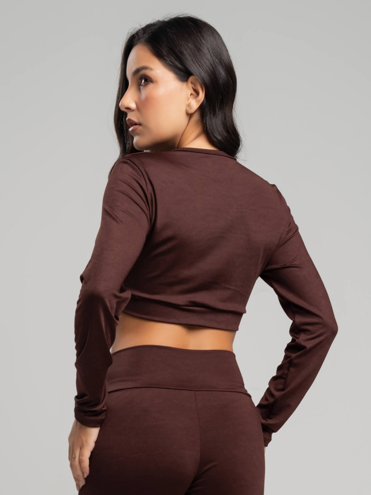 Top Cropped Manga Longa Suplex Fitness Marrom - Vicbela