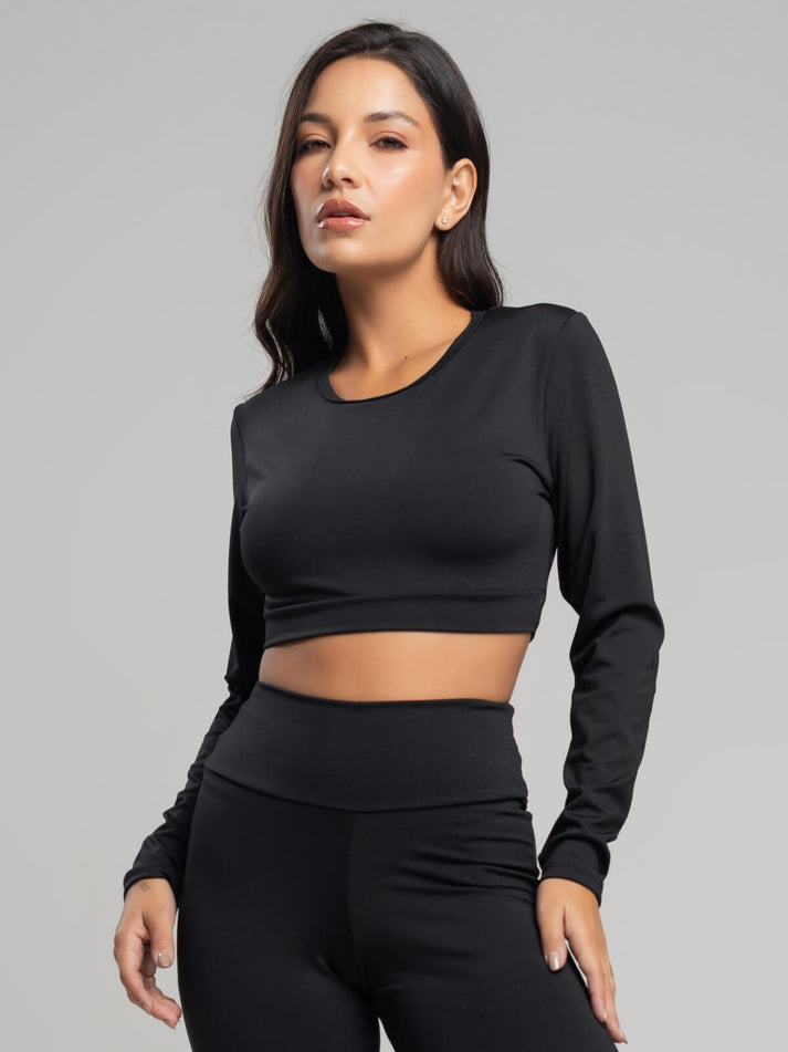 Top Cropped Manga Longa Suplex Fitness Preto – Verso Vicbela