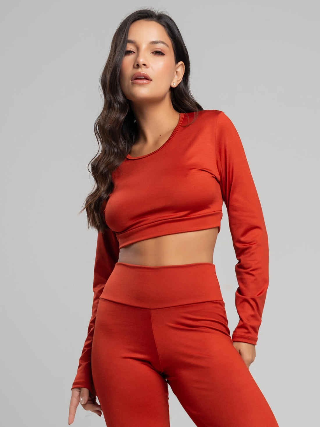 Top Cropped Manga Longa Suplex Fitness Terra - Vicbela