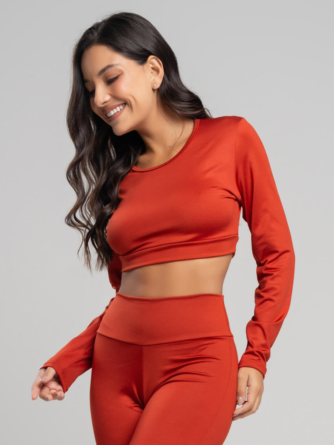 Top Cropped Manga Longa Suplex Fitness Terra - Vicbela
