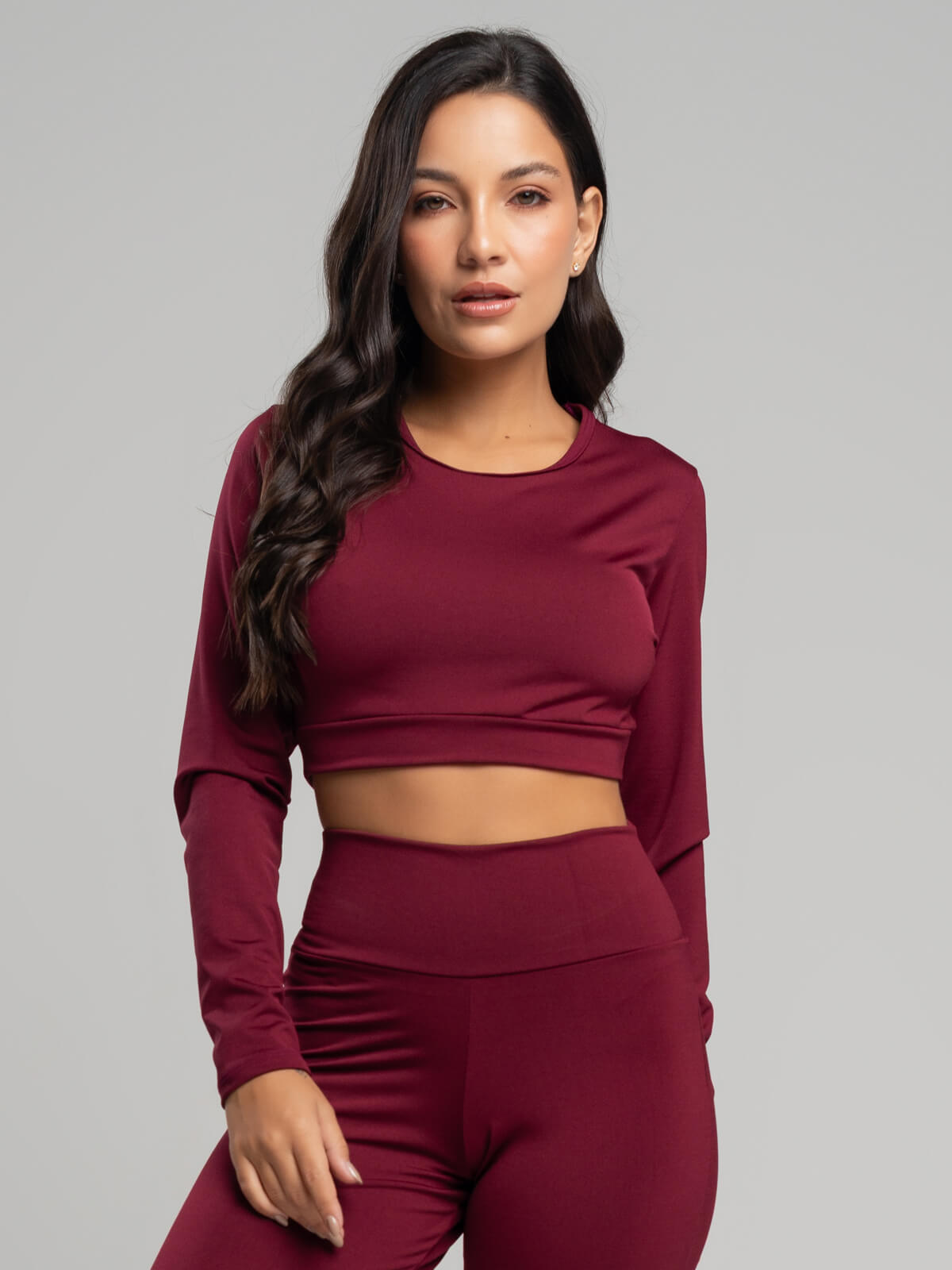 Top Cropped Manga Longa Suplex Fitness Vinho - Vicbela