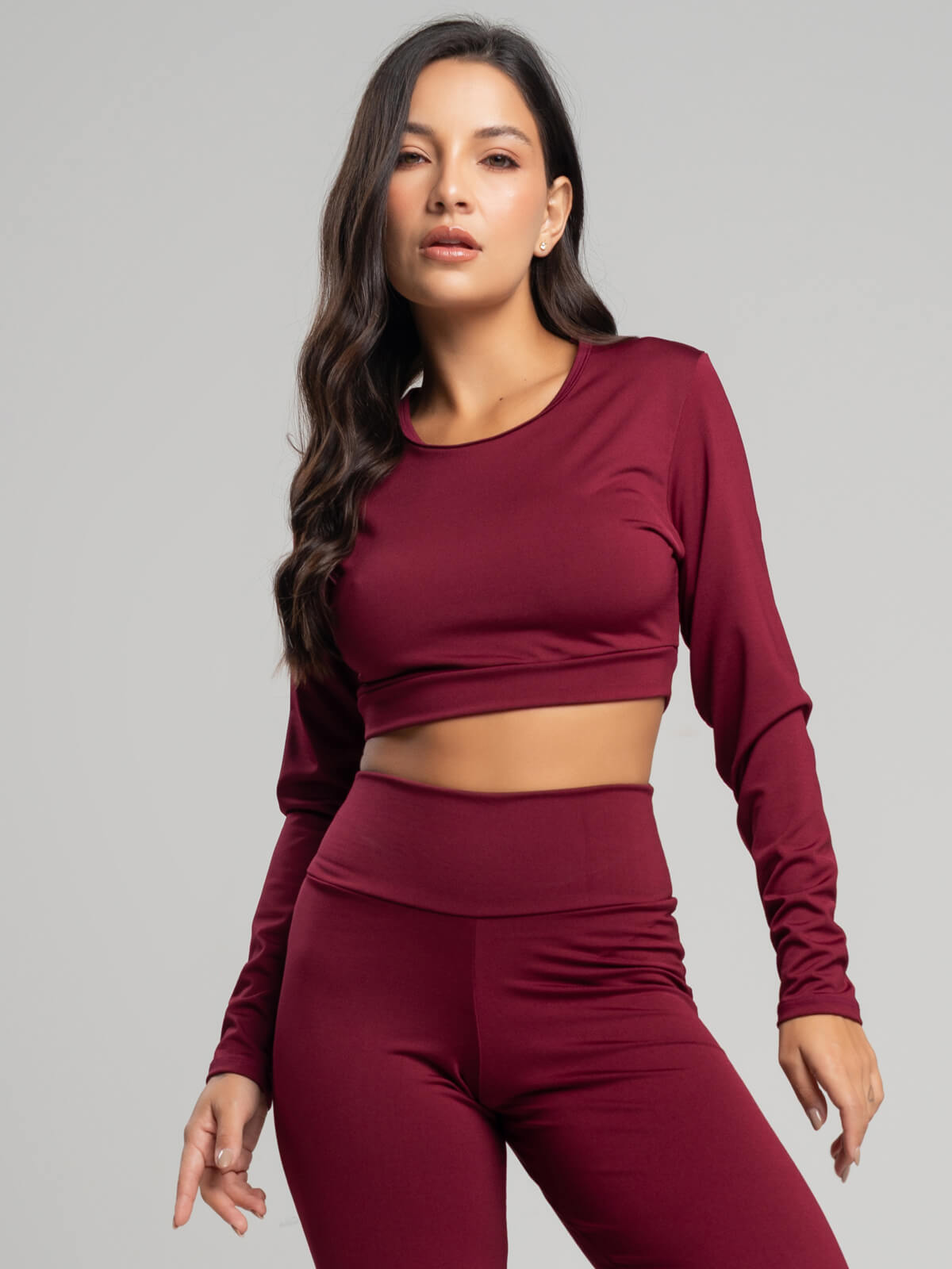 Top Cropped Manga Longa Suplex Fitness Vinho - Vicbela