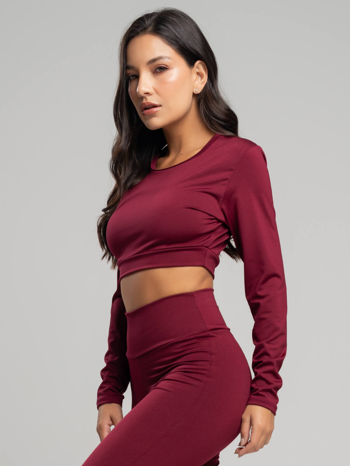 Top Cropped Manga Longa Suplex Fitness Vinho - Vicbela