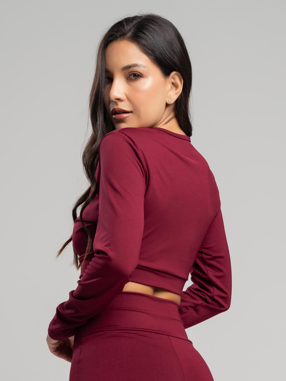 Top Cropped Manga Longa Suplex Fitness Vinho - Vicbela