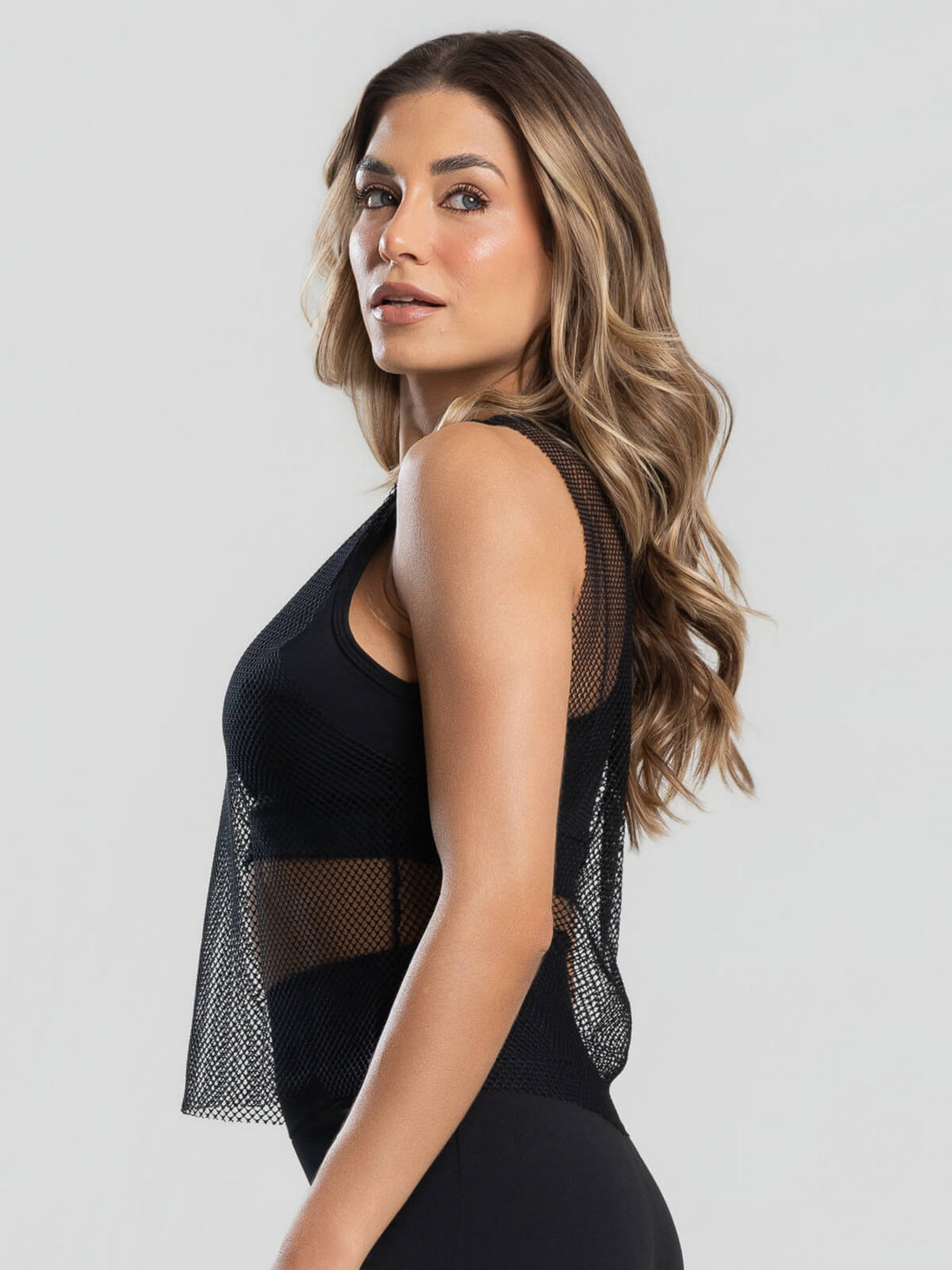 Cropped Regata de Tela Transparente Preto - Vicbela