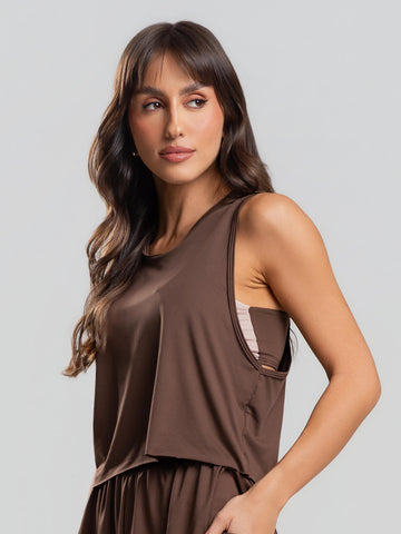 Cropped Regata Fitness Beach Tennis Marrom - Vicbela