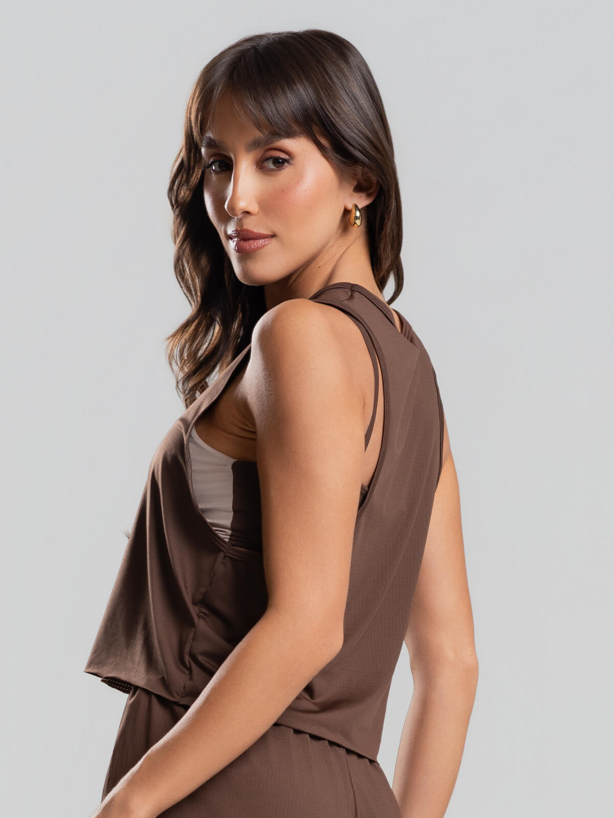 Cropped Regata Fitness Beach Tennis Marrom - Vicbela