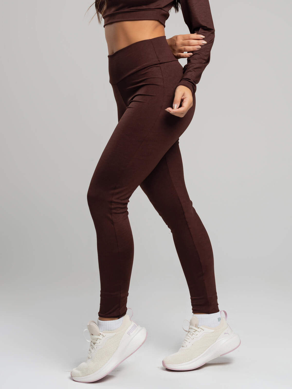 Calça Legging Cintura Alta Suplex Marrom - Vicbela