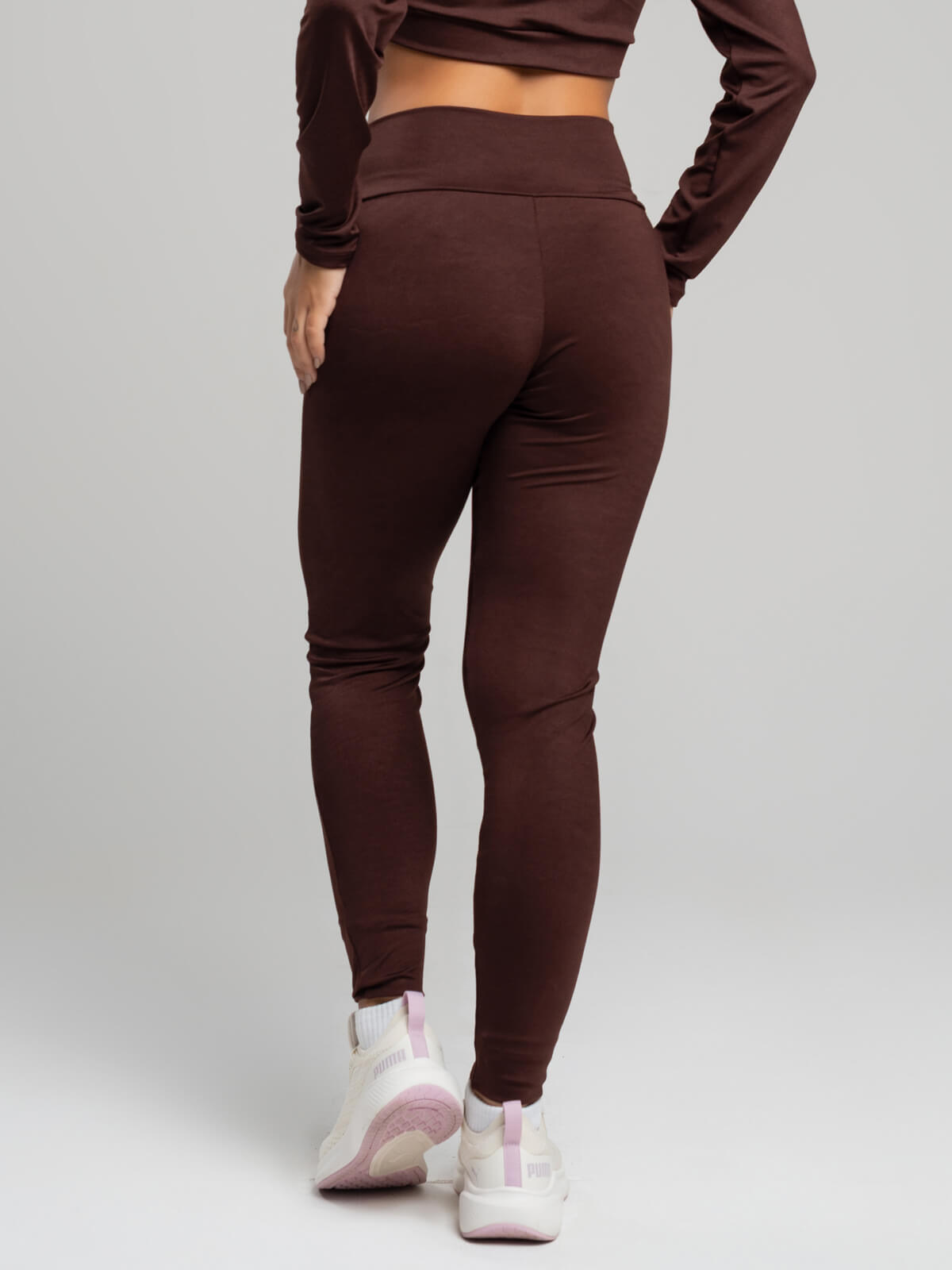 Calça Legging Cintura Alta Suplex Marrom - Vicbela
