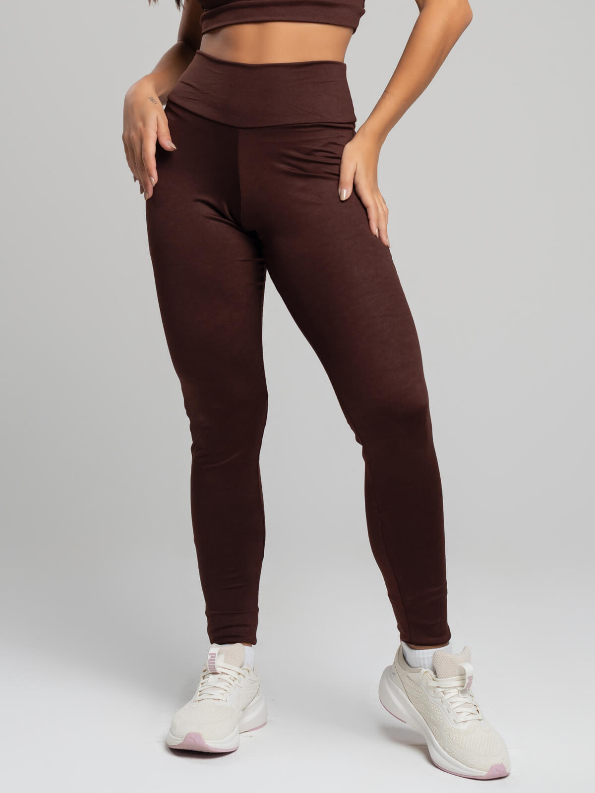 Calça Legging Cintura Alta Suplex Marrom - Vicbela