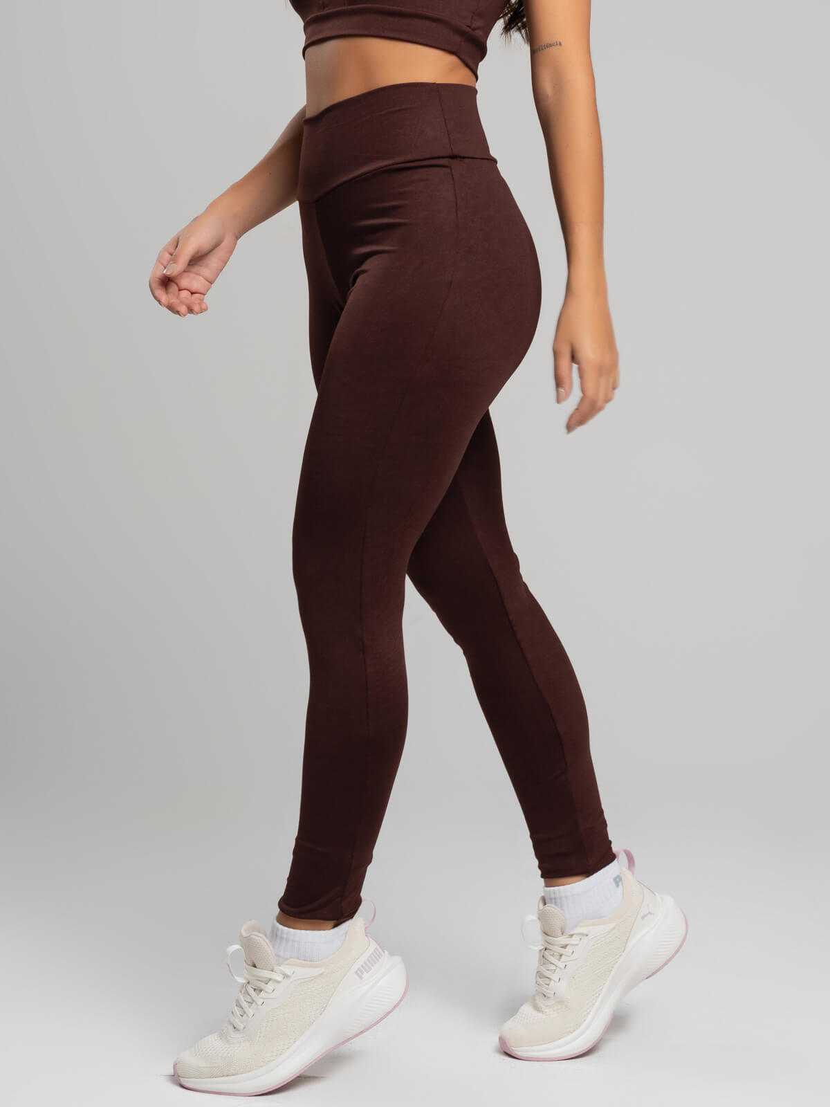 Calça Legging Cintura Alta Suplex Marrom - Vicbela