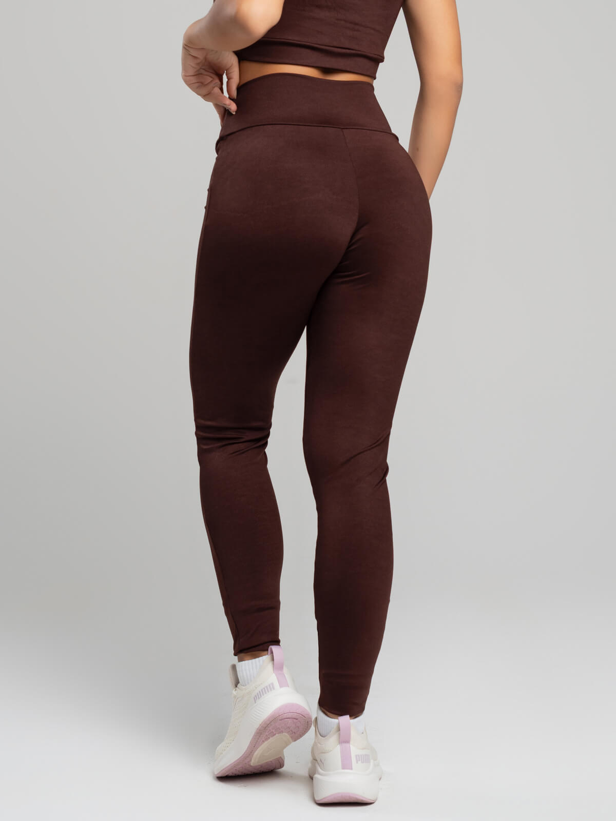 Calça Legging Cintura Alta Suplex Marrom - Vicbela