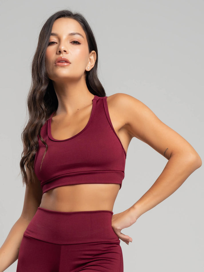 Top Nadador Suplex Fitness Vinho: detalhe lateral e alça nadador Vicbela