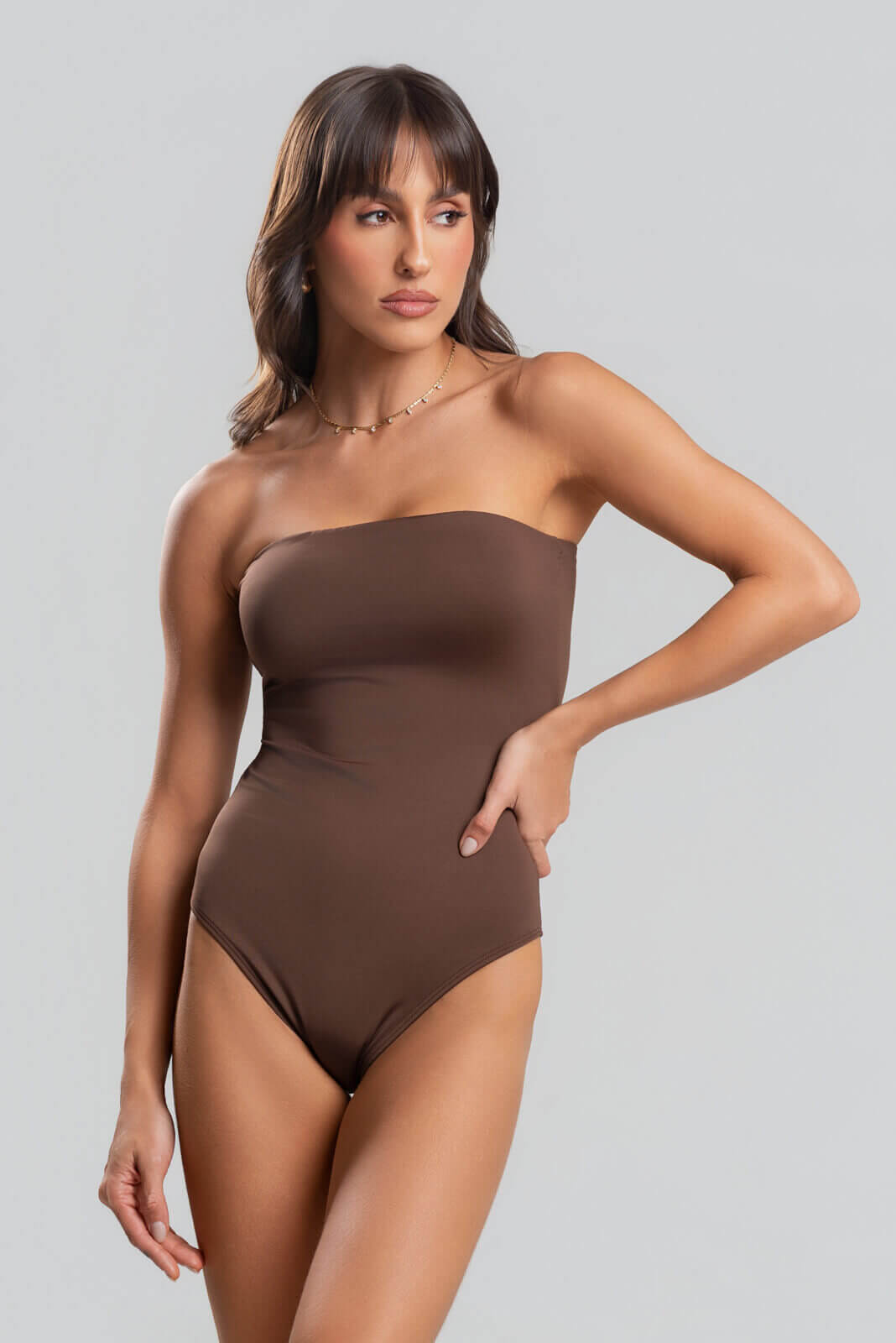 Body Maiô Tomara Que Caia Liso Marrom - Vicbela